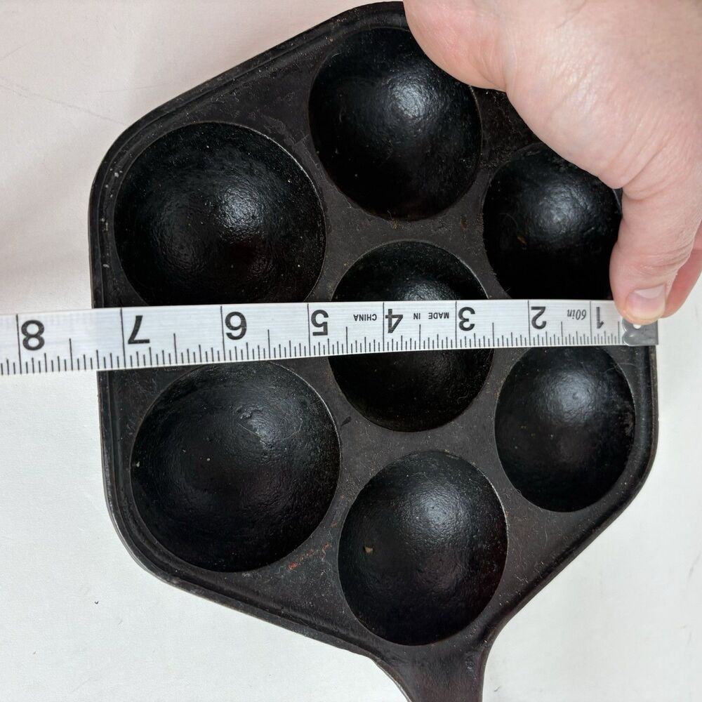 Vintage Aebleskiber Cast Iron Pan, 8” Pan With 7 2” Holes Danish Pancake Pan - Picture 9 of 9